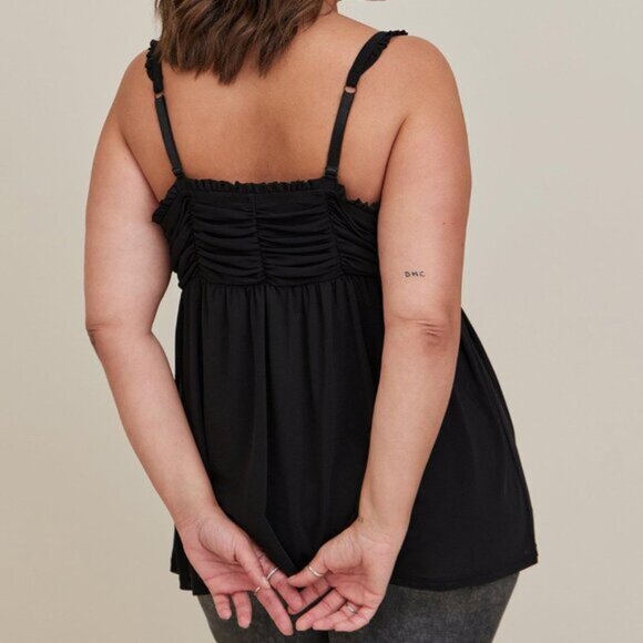 Black Torrid Babydoll Top Stretch Mesh Shirred Bodice Tank Size 3 Party … - Picture 3 of 8